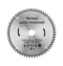 Диск пильный 255 мм х 60 зуб х 32/30 мм  KR-92-0131  Kranz