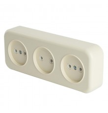 Розетка 3-местная без заземляющего контакта, 250В, 16А, IP20, PST16-50-20 (RA 16-344-БЖ), слоновая кость  49055  STEKKER