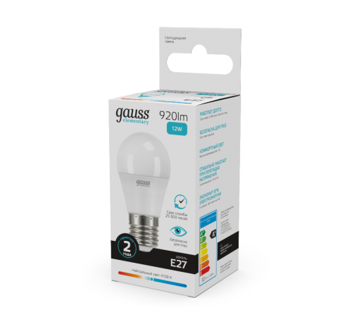 Лампа светодиодная LED Elementary Шар 12W 920lm E27 4100K  53222  Gauss