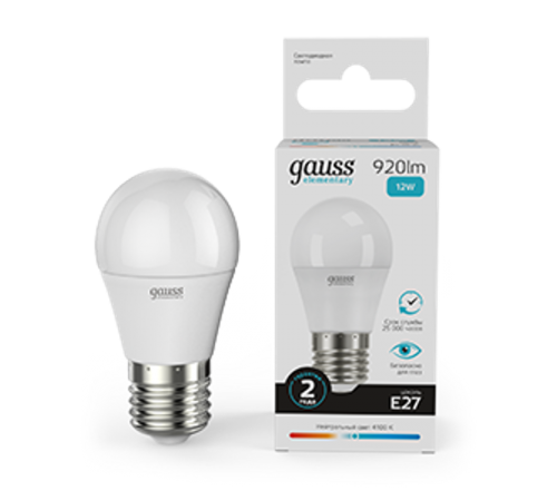 Лампа светодиодная LED Elementary Шар 12W 920lm E27 4100K  53222  Gauss