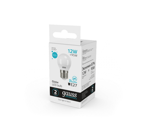Лампа светодиодная LED Elementary Шар 12W 920lm E27 4100K  53222  Gauss