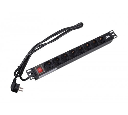 Блок розеток 19 (8шт)PDU с LED выключателем ПВХ 1U шнур 2м вилка DIN49440 (нем.станд)  PH12-8D1-P  ITK