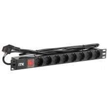 Блок розеток 19 (8шт)PDU с LED выключателем ПВХ 1U шнур 2м вилка DIN49440 (нем.станд)  PH12-8D1-P  ITK