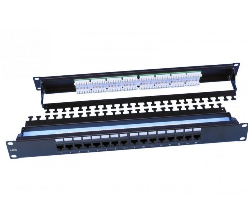 Патч-панель PP3-19-16-8P8C-C6-110D 19",1U,16 портов RJ-45,кат.6,Dual IDC,ROHS,черн.(зад.каб.организ.в комп.)  246105  Hyperline