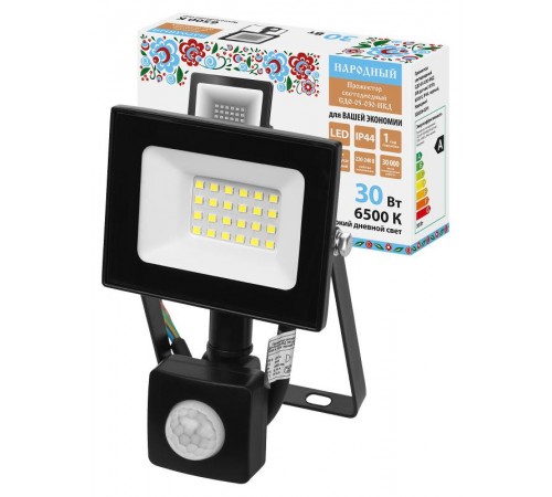 Прожектор СДО-05-030-ИКД (ИК датчик) 30 Вт, 2400 лм, 6500 К, 220-240 В, IP44, черный, Народный  SQ0336-0291  TDM