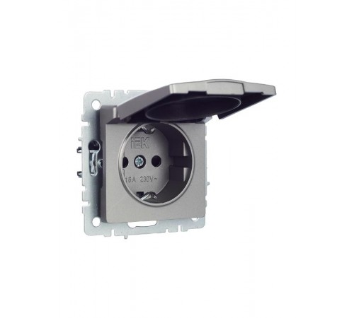 BRITE Розетка с заземлением со шторками с кр. 16А IP20 РСбш10-3-БрС сталь  BR-R16-16-K46  IEK