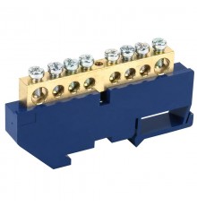 Шина "N" нулевая с синим изолятором на DIN-рейку 8x12 мм стойка бол. 8 групп  11-2347  REXANT