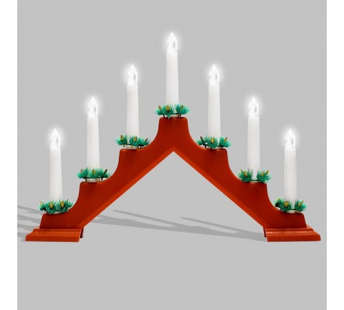 Новогодняя горка 7 свечек, цвет корпуса: Красный, цвет свечения: ТЕПЛЫЙ БЕЛЫЙ  501-082  NEON-NIGHT