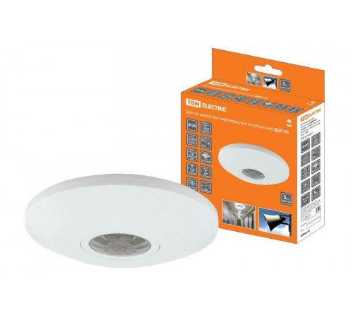 Датчик движения ДДП-05 2000Вт, 10-900с, 6м , 3+Лк, 120(сбоку)+360(сверху)гр IP20,  SQ0324-0031  TDM