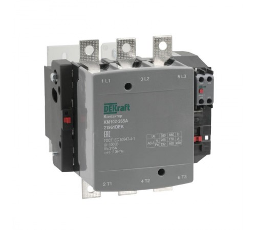 Контактор 265А 220В_АС АС3_ АС4 1НО+1НЗ КМ-102  21961DEK  DEKraft