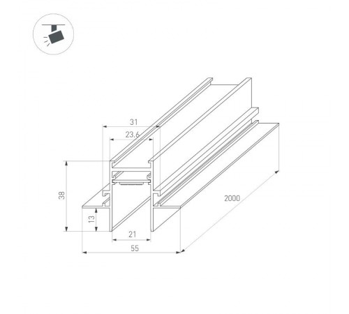 Трек встраиваемый MAG-TRACK-2538-FDW-2000 (BK) (arlight, IP20 Металл, 3 года)  033460  Arlight