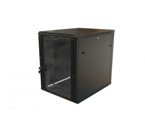 TWB-1268-GP-RAL9004 Шкаф настенный 19-дюймовый (19"), 12U, 650x600х800мм, стеклянная дверь с перфорацией по бокам, цвет черн. 480824  Hyperline