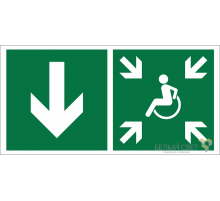 Знак безопасности BL-3015.E79"Указ. двери пункта сбора(безоп.зоны)МГН(лев.)"  a19335  Белый свет