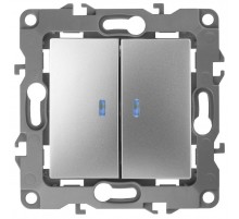 Выключатель двойной с подсветкой 12-1105-03 , 10АХ-250В,  алюминий  Б0014659  ЭРА