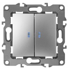 Выключатель двойной с подсветкой 12-1105-03 , 10АХ-250В,  алюминий  Б0014659  ЭРА