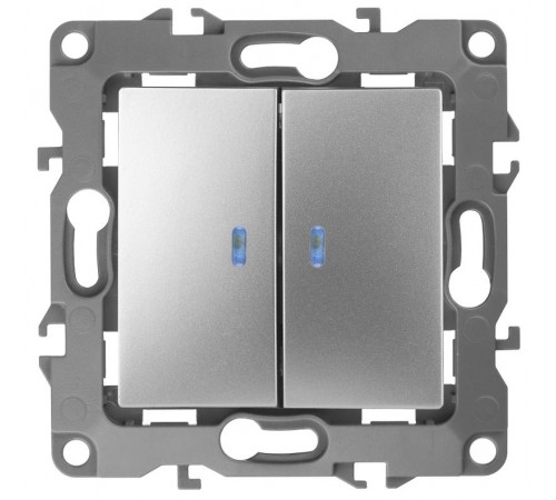 Выключатель двойной с подсветкой 12-1105-03 , 10АХ-250В,  алюминий  Б0014659  ЭРА