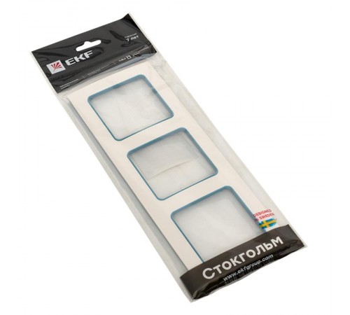 Стокгольм Рамка 3-местная белая с линией цвета синий EKF PROxima  EAM-G-304-30  EKF