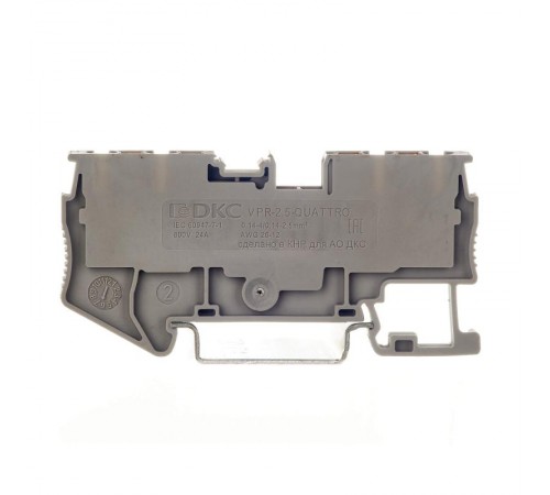 Клемма проходная, зажим push-in, 4 точки подключения, 2.5 кв.мм, серая  VPR-2.5-QUATTRO-GY  DKC