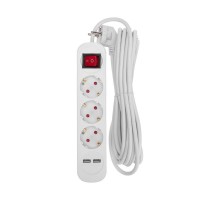 Удлинитель STANDARD 3 гнезда, 5м, 3х1,0мм, с/з, с выключателем, 2 USB, белый  13-4017  REXANT