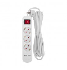 Удлинитель STANDARD 3 гнезда, 5м, 3х1,0мм, с/з, с выключателем, 2 USB, белый  13-4017  REXANT