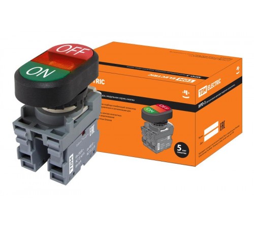 Кнопка двойная MPD3-11R (зеленая/красная) (LED) в сборе d22мм/24В (ON/OFF)  линза красная  SQ0747-0062  TDM