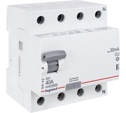 Выключатель дифференциальный (УЗО) RX3 4п 40А 30мА тип A  402075  Legrand