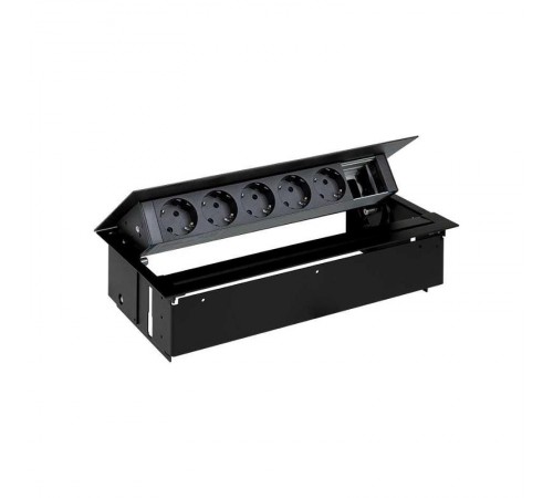 Simon S400 Врезной розеточный блок с крышкой и мет. вводом, 5x2P+E, 1 пустое отверcтие, черный, Simon 400  45605000-138  Simon