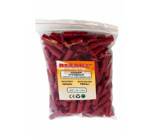 Разъем штекерный полностью изолированный гнездо 4 мм 0.5-1.5 мм (РШПи-м 1.5-4/РШИм 1,25-5-4) красный  08-0261  REXANT