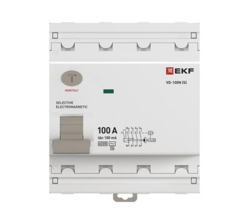Выключатель дифференциального тока ВД-100N (S) 4п 100А 100мА (тип АС, эл-мех) 6кА PROximа  E1046MS100100  EKF