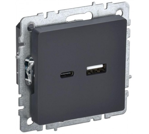 BRITE Розетка USB A+C 18Вт РЮ11-1-БрГ графит  BR-U22-018-K53  IEK