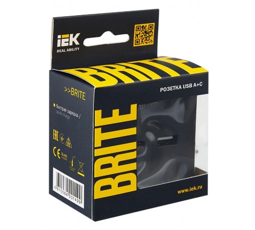 BRITE Розетка USB A+C 18Вт РЮ11-1-БрГ графит  BR-U22-018-K53  IEK