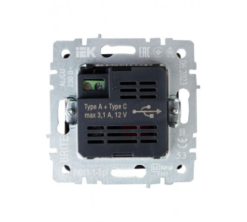 BRITE Розетка USB A+C 18Вт РЮ11-1-БрГ графит  BR-U22-018-K53  IEK