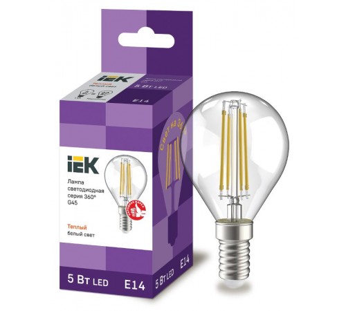 Лампа светодиодная G45 шар прозрачная 5Вт 230В 3000К E14 серия 360°  LLF-G45-5-230-30-E14-CL  IEK