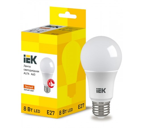 Лампа светодиодная  ALFA A60 груша 8Вт 230В 3000К E27  LLA-A60-8-230-30-E27  IEK
