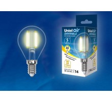 Лампа светодиодная LED-G45-5W/WW/E14/CL/DIM GLA01TR LED диммируемая. "шар", прозр серия Air. 3000K  UL-00002866  Uniel