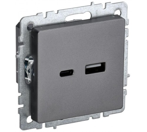 BRITE Розетка USB A+C 18Вт РЮ11-1-БрС сталь  BR-U22-018-K46  IEK