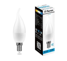 Лампа светодиодная, (7W) 230V E14 6400K на ветру C37T, LB-97  38135  FERON