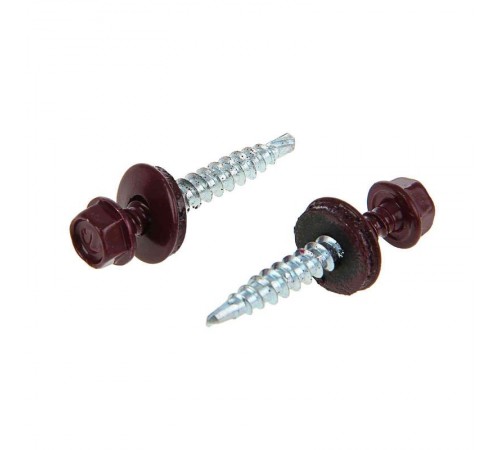 Саморез КР св. 4,8х28 RAL-3005 (винно-красный) (300 шт) - ведро ( 1,584 кг)  127870  Tech-KREP