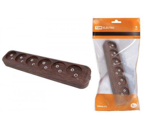 Колодка розеточная 6 гнезд 2П б/з 10А 250В "Эко" (бук)   SQ1806-0070  TDM