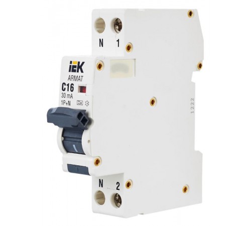 Выключатель автоматический дифференциального тока АВДТ B06S 1P+NP C16 30мА тип A (18мм) ARMAT IEK  AR-B06S-1N-C16A030  IEK