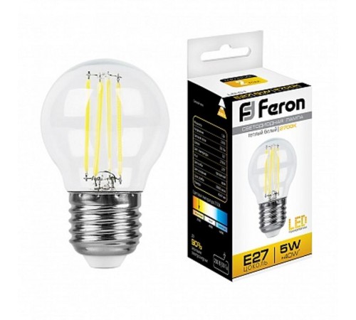 Лампа светодиодная LB-61 Шарик E27 5W 2700K  25581  Feron