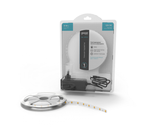 Лента светодиодная Basic в комплекте LED 2835/60 12V 6W/m 600lm/m 4000K 8mm IP65 5m 1/50  BT014  Gauss