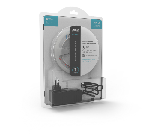 Лента светодиодная Basic в комплекте LED 2835/60 12V 6W/m 600lm/m 4000K 8mm IP65 5m 1/50  BT014  Gauss
