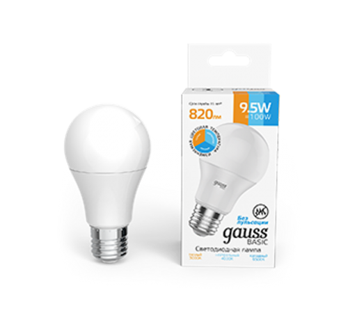 Лампа светодиодная BASIC A60 9,5W E27 820lm 3000K-4000K-6500K 1/10/50  1023240  Gauss