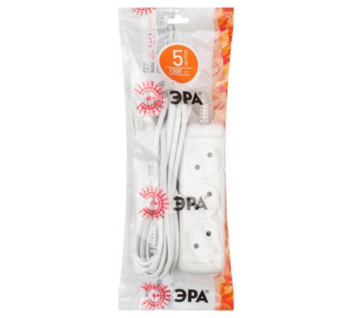 Удлинитель UX-3-5m без заземл., 1300Вт, 3гн, 5м  Б0035749  ЭРА