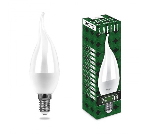 Лампа светодиодная SBC3707 7W 6400K 230V E14 C37T свеча на ветру  55142  SAFFIT