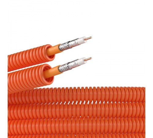 Электротруба ПНД гибкая гофрированная д. 20 мм, цвет оранжевый, с коаксиальным кабелем SAT нг(А)-HF, 50 м  7VE92050  DKC