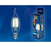 Лампа светодиодная LED-CW35-6W/WW/E14/CL PLS02WH LED. "свеча на ветру", прозр. Серия Sky. 3000К .  UL-00000200  Uniel
