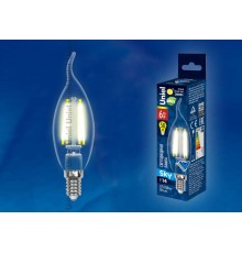 Лампа светодиодная LED-CW35-6W/WW/E14/CL PLS02WH LED. "свеча на ветру", прозр. Серия Sky. 3000К .  UL-00000200  Uniel