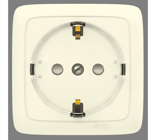 Розетка открытой установки, одноместная, с заземляющим контактом, со шторкой, с изолирующей пластиной, цвет слоновая кость  РА16-174-01  HEGEL